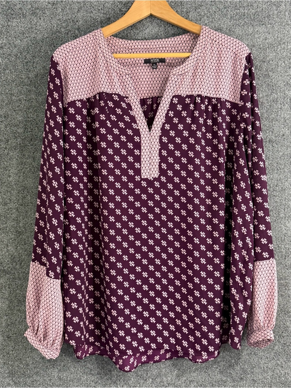 NYDJ Womens Top Size XL Purple Long Sleeve Mixed Print Office Casual Career